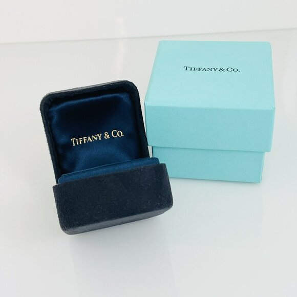 Vintage Tiffany Small Black Royal Blue Suede Leather Empty Ring Box Blue Box - Picture 2 of 9